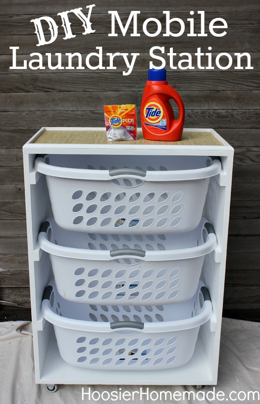 Tackle your laundry with this DIY Mobile Laundry Station! Also great for organizing toys, clothes and more! Pin to your Organizing Board!
