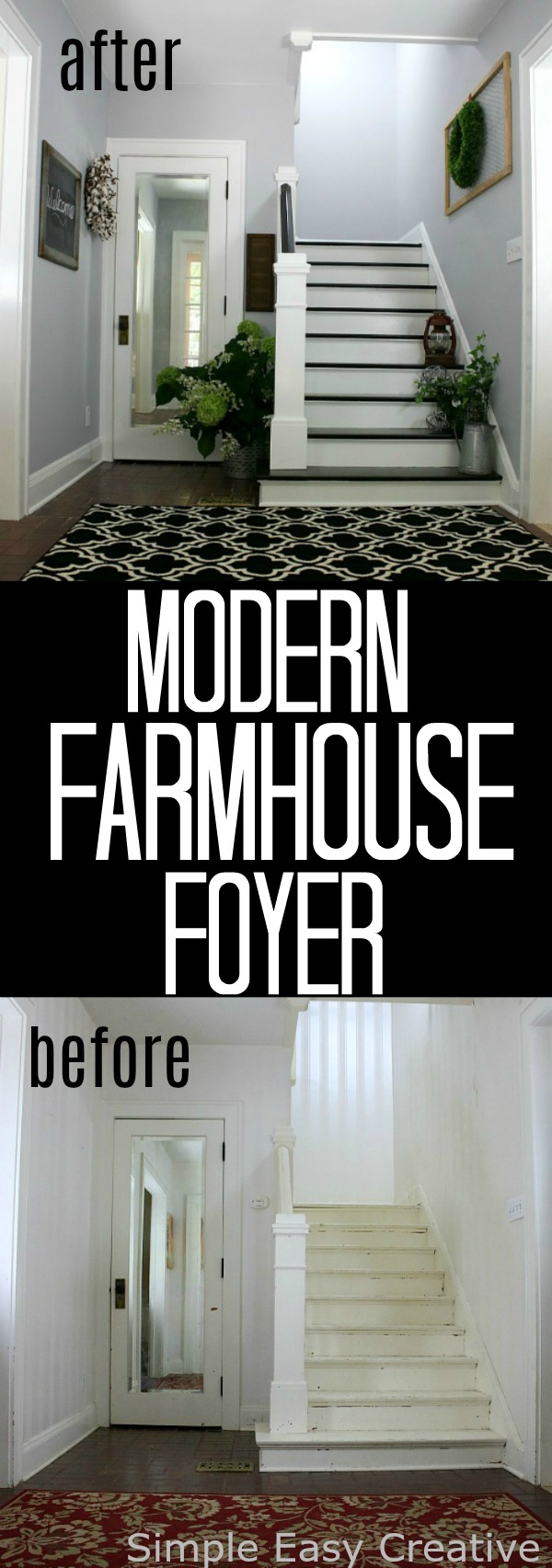MODERN FARMHOUSE FOYER MAKEOVER -- a new coat of paint creates an amazing transformation 