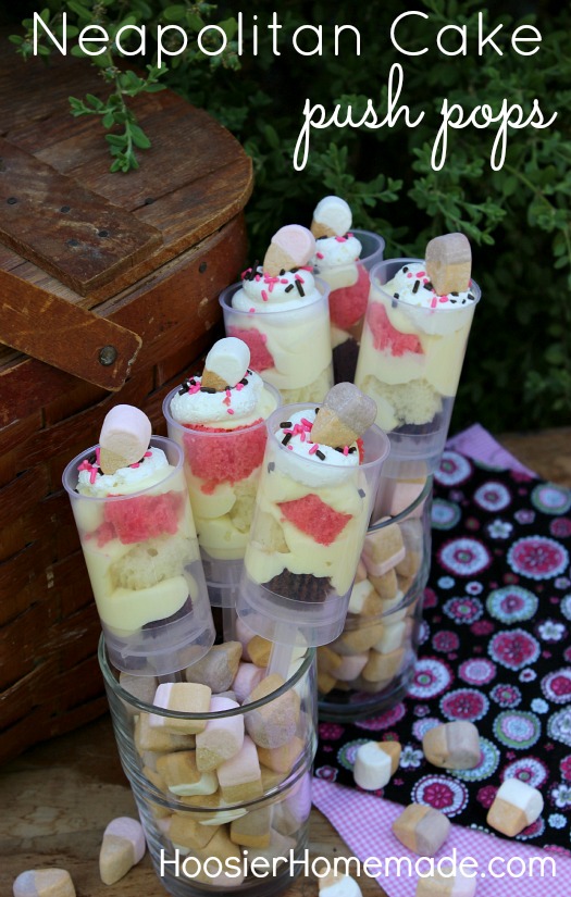 Neapolitan Cake Push Pops :: Recipe on HoosierHomemade.com