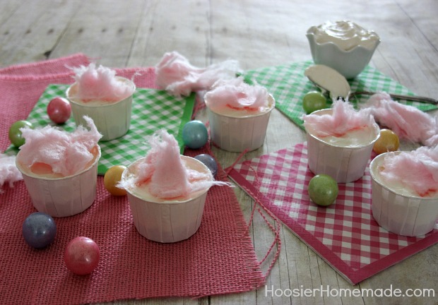 Cotton Candy No Bake Mini Cheesecakes :: Recipe on HoosierHomemade.com