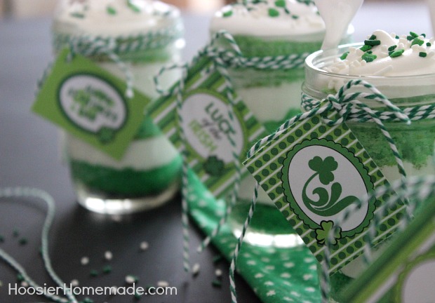 Green Ombre Cupcakes in a Jar for St. Patrick's Day :: Recipe on HoosierHomemade.com