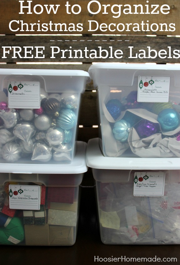 Learn how to organize your Christmas decorations and grab the FREE Printable Box Labels to help you! Pin to your Christmas Board!