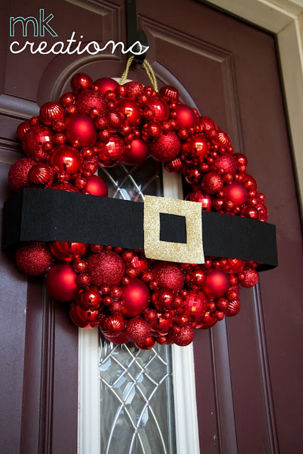 Welcome Santa and your guests with this adorable Ornament Wreath! Visit our 100 Days of Homemade Holiday Inspiration for more recipes, decorating ideas, crafts, homemade gift ideas and much more!