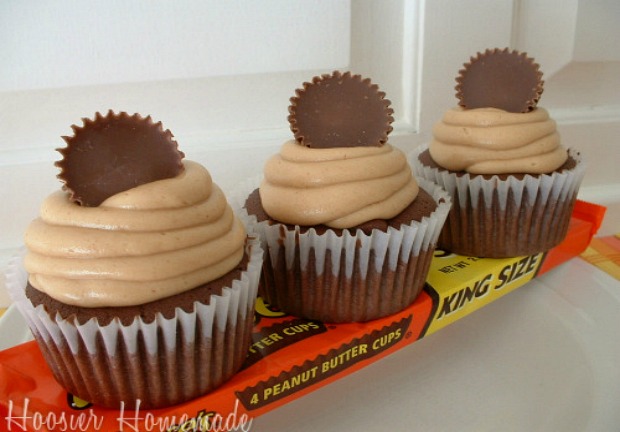 Peanut Butter Cup Cupcakes :: Recipe on HoosierHomemade.com