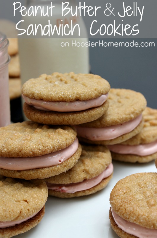 Peanut Butter & Jelly Sandwich Cookies :: Recipe on HoosierHomemade.com
