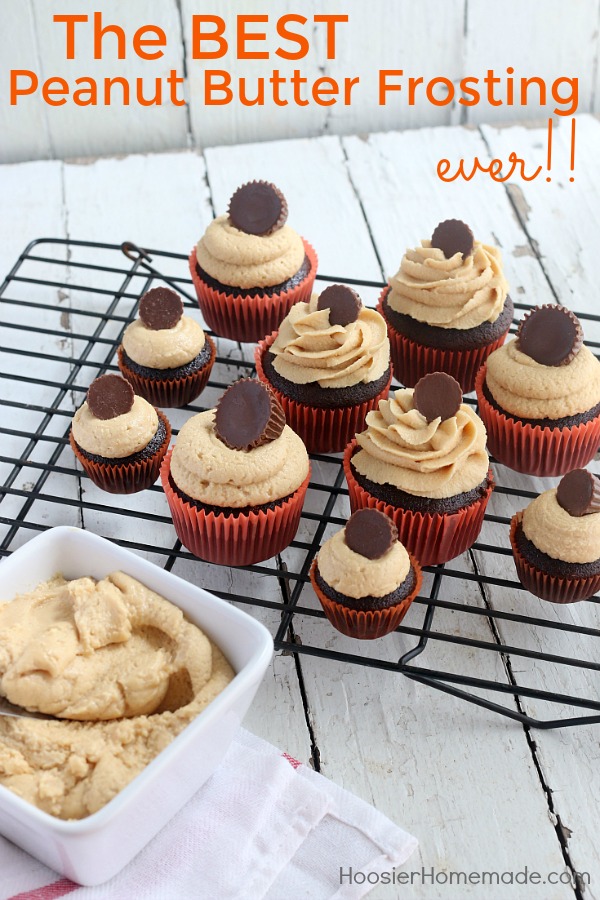 PEANUT BUTTER FROSTING RECIPE -- The BEST peanut butter frosting you will ever taste! Perfect for cupcakes, cakes, brownies and more! 