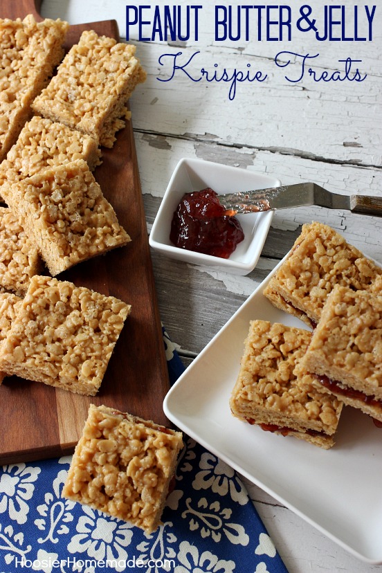 Peanut Butter and Jelly Krispie Treats | Recipe on HoosierHomemade.com