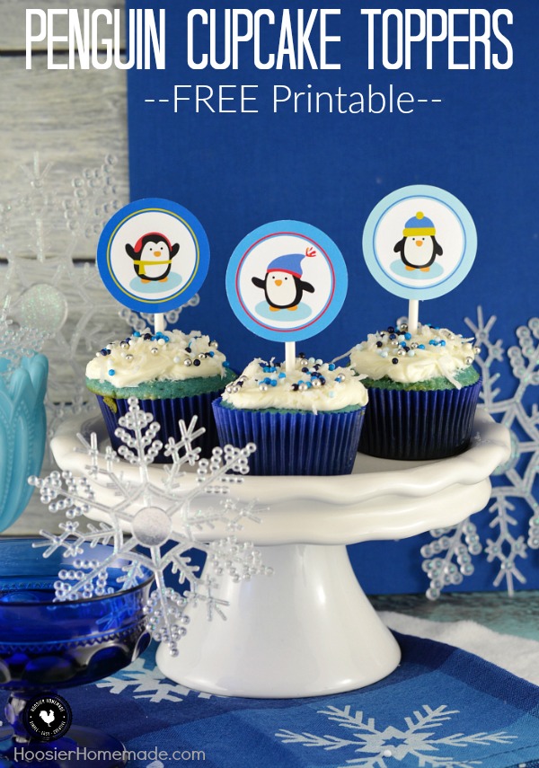 These FREE Printable Penguin Cupcake Toppers are the perfect way to brighten up your long, cold Winter! Add them to cupcakes for a special celebration, or use the printable for a treat bag and gift! 