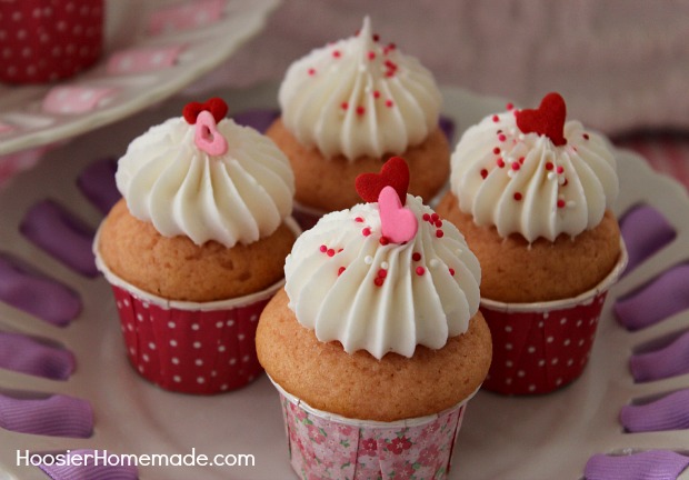 Pink Velvet Cupcakes :: Recipe on HoosierHomemade.com
