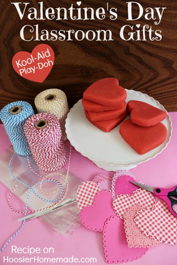 Valentine's Day Classroom Party Gifts - skip the candy and make Homemade Play-Doh - made with ingredients you have in your kitchen! Pin to your Valentine's Day Board!