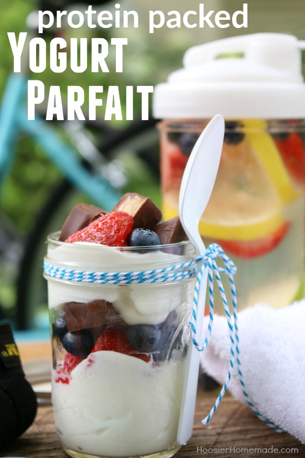 PROTEIN PACKED YOGURT PARFAIT -- Fuel your pre-workout with this EASY to make Yogurt Parfait! Need an afternoon snack but don't want all the calories? This parfait is the answer! 