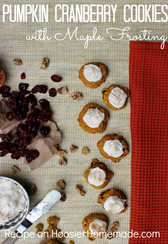 Pumpkin Cranberry Cookies with Maple Frosting :: Recipe on HoosierHomemade.com