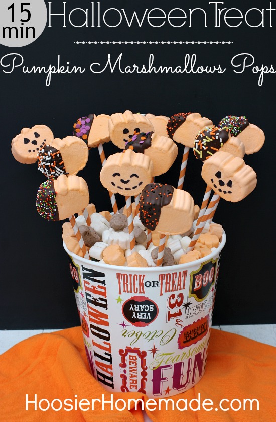 Pumpkin Marshmallow Pops: 15 minute Halloween Treat:: from HoosierHomemade.com