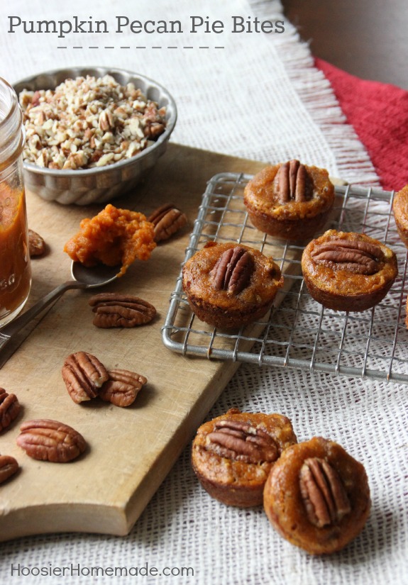 Here's a new spin on Pumpkin Pie that everyone will love! These Pumpkin Pecan Pie Bites are easy to make and go together quickly! Pin to your Recipe Board!