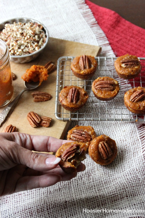 Here's a new spin on Pumpkin Pie that everyone will love! These Pumpkin Pecan Pie Bites are easy to make and go together quickly! Pin to your Recipe Board!