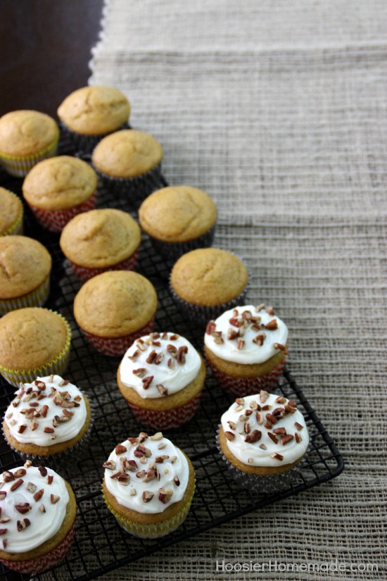 Pumpkin Pie Spice Cupcakes with Cream Cheese Frosting | Recipe on HoosierHomemade