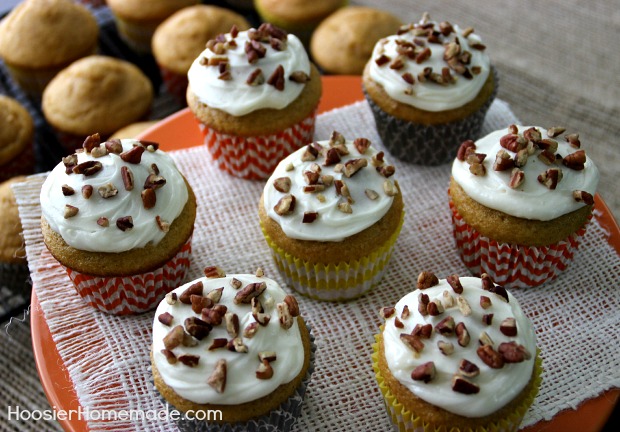 Pumpkin Pie Spice Cupcakes with Cream Cheese Frosting | Recipe on HoosierHomemade