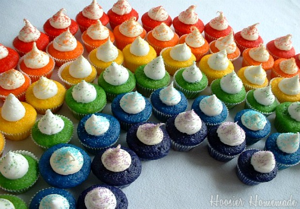 Mini Rainbow Cupcakes :: HoosierHomemade.com