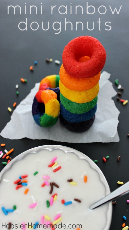Mini Rainbow Doughnuts :: Recipe on HoosierHomemade.com