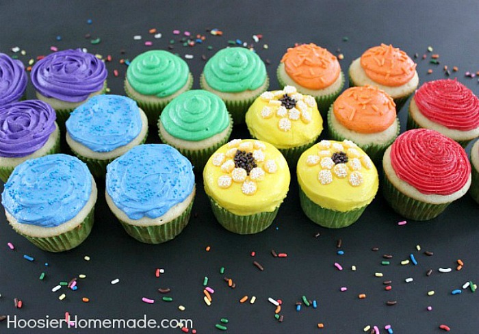 Decorated Rainbow Cupcakes
