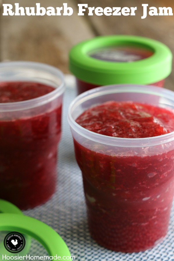 You are only 3 ingredients away from the BEST homemade jam you will ever make! This Rhubarb Freezer Jam goes together in a snap and is SO delicious! Click on the photo to grab the recipe!
