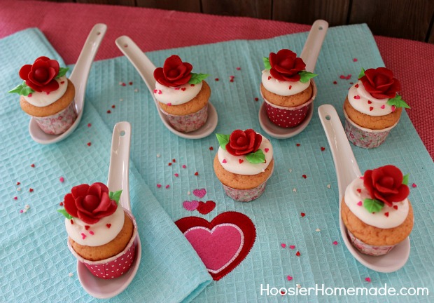 Valentine's Day Cupcakes with Candy Clay Roses | Instructions on HoosierHomemade.com