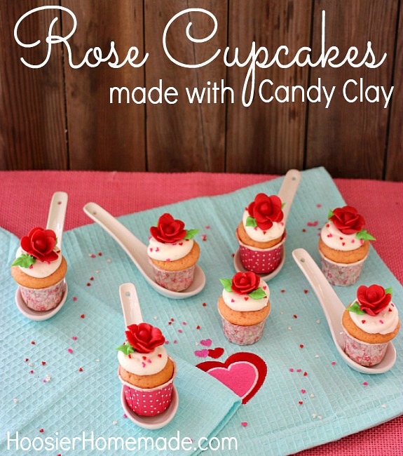 Valentine's Day Cupcakes with Candy Clay Roses | Instructions on HoosierHomemade.com
