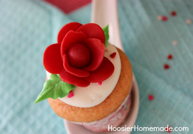 Valentine's Day Cupcakes with Candy Clay Roses | Instructions on HoosierHomemade.com