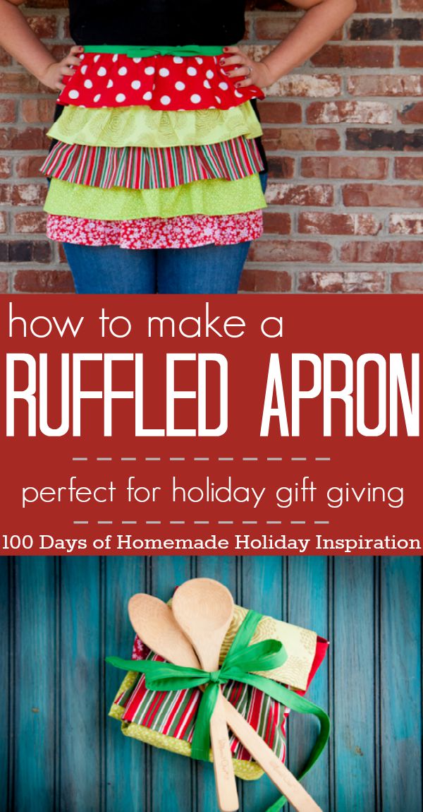 This adorable Ruffled Apron is perfect for your holiday gift giving or make one for yourself! Visit our 100 Days of Homemade Holiday Inspiration for more recipes, decorating ideas, crafts, homemade gift ideas and much more!