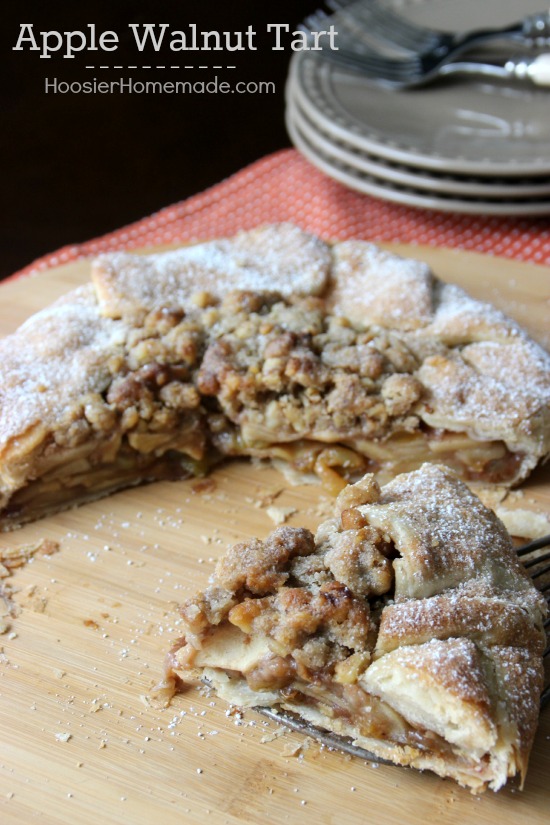 Easier than a traditional pie, this Rustic Apple Walnut Tart goes together quickly and has all the delicious flavors of Apple Pie! Pin to your Baking Board!