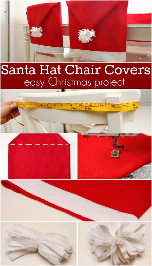 Make these adorable Santa Hat Chair Covers for your Christmas Table or give as a gift! Pin this to your Christmas Board!