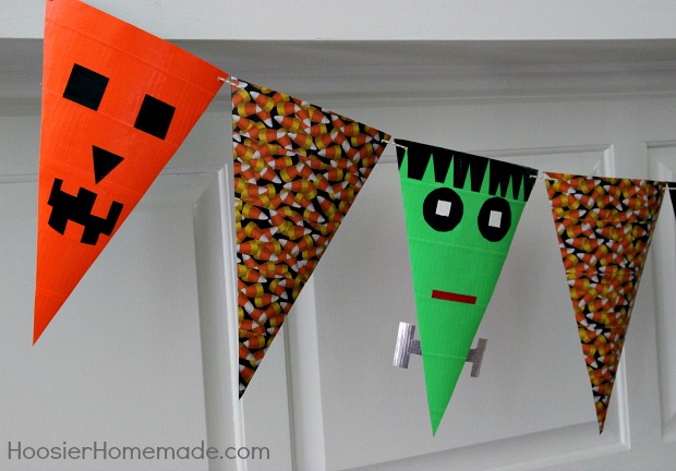 Simple Halloween Craft | Banner made with craft paper and Duck Tape | Instructions on HoosierHomemade.com