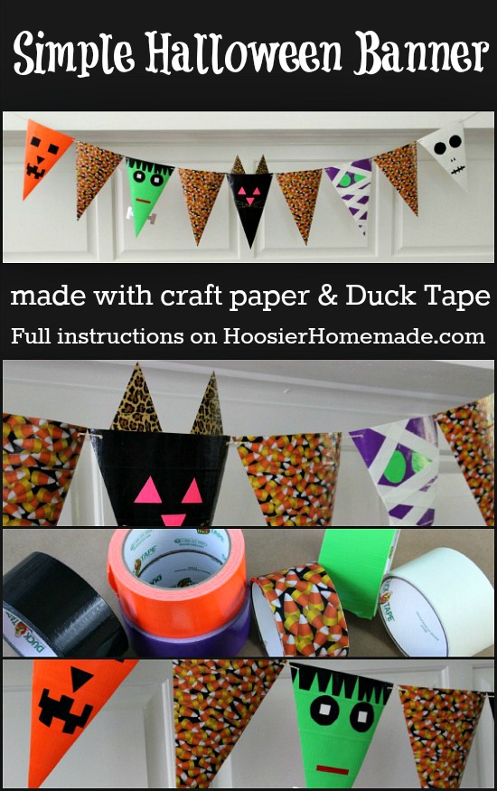 Simple Halloween Craft | Banner made with craft paper and Duck Tape | Instructions on HoosierHomemade.com
