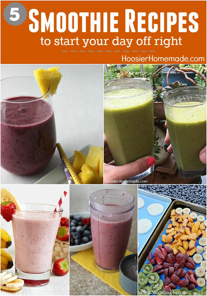 5 Smoothie Recipes - Get your day started off right! Green Smoothie Recipe, Fruit Smoothie, Strawberry Smoothie, Protein Smoothie and even Make Ahead Smoothies! Click on the Photo for the Recipes!