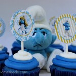 Smurfs Cupcakes with cute Cupcake Toppers:: Recipe on HoosierHomemade.com
