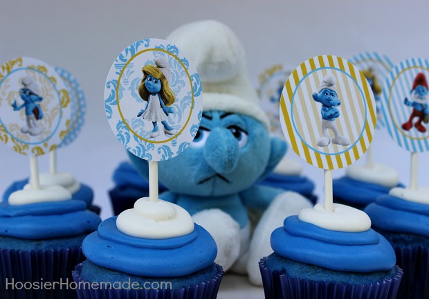 Smurfs Cupcakes with cute Cupcake Toppers:: Recipe on HoosierHomemade.com