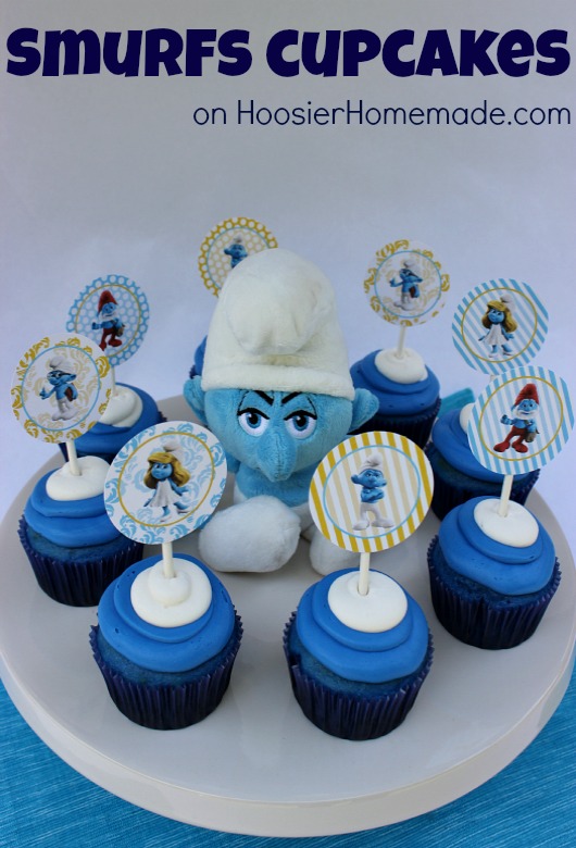 Smurfs Cupcakes with cute Cupcake Toppers:: Recipe on HoosierHomemade.com