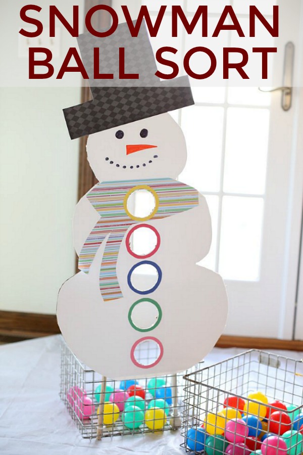SNOWMAN BALL SORT -- This fun game will keep the little ones occupied for a long time! AND teach them their colors too! 100 Days of Homemade Holiday Inspiration
