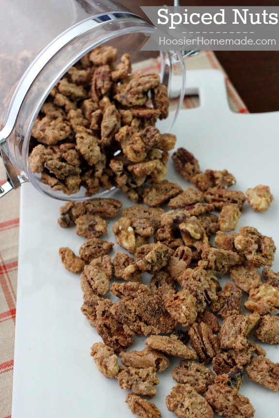 These Spiced Nuts have a hint of sweetness and crunch. They make a perfect homemade gift for the holidays! Pin to your Recipe Board!