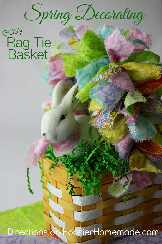 Spring Decorating: Easy Rag Tie Basket | Direction on HoosierHomemade.com