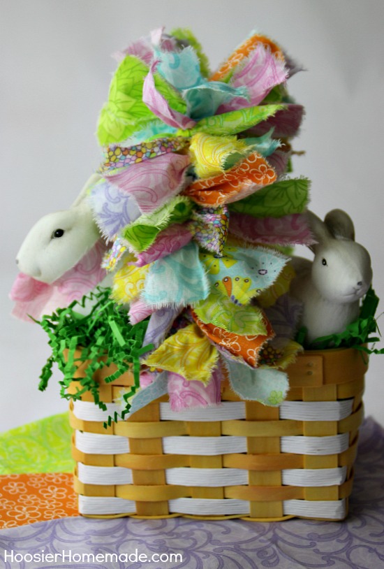 Spring Decorating: Easy Rag Tie Basket | Direction on HoosierHomemade.com