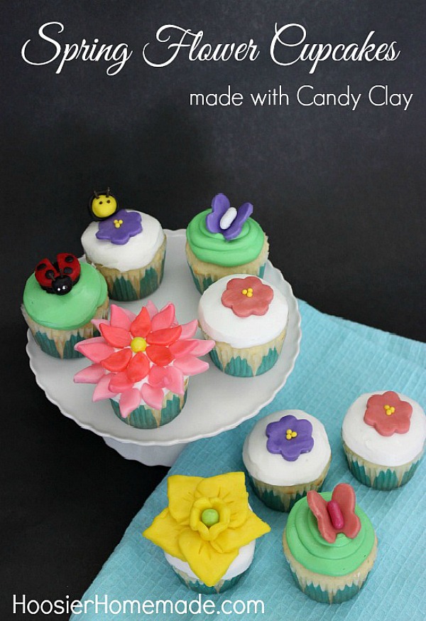 Learn how to make these beautiful Spring Flower Cupcakes using candy clay - it's like fondant but taste a LOT better! Step-by-step instructions with photos included!