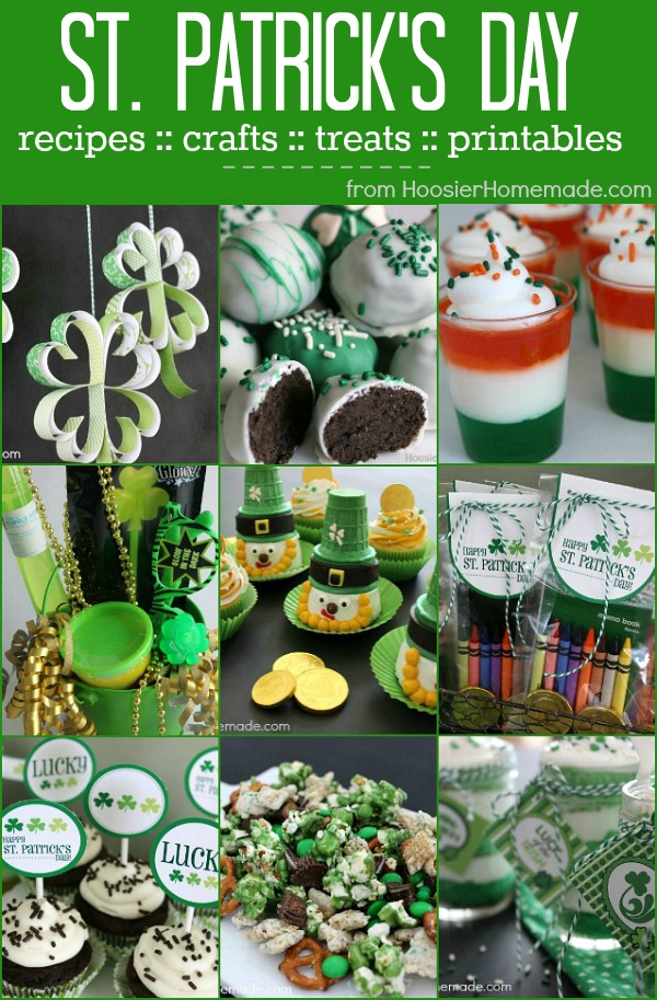 St. Patrick's Day Recipes, Crafts, Treats, Printables and more! Grab a recipe or 2 and whip up a fun treat for the family, do a craft with the kids, or give a fun filled bucket to a friend. Pin to your St. Patrick's Day Board!
