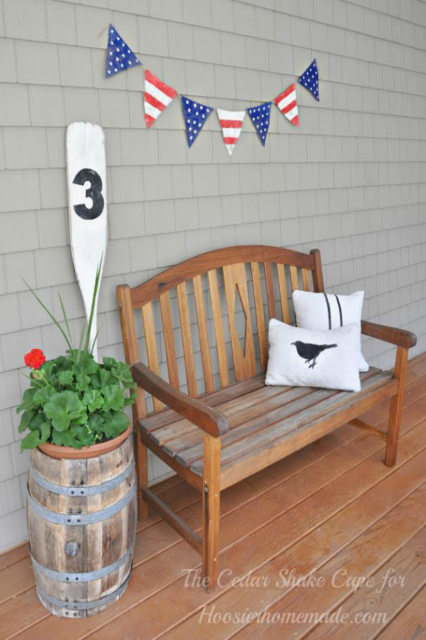 Create this Stars and Stripes Burlap Banner with just a few simple supplies, some you may have already at home. Perfect for Memorial Day or 4th of July Decorations. Be sure to save it by pinning to your Craft Board!