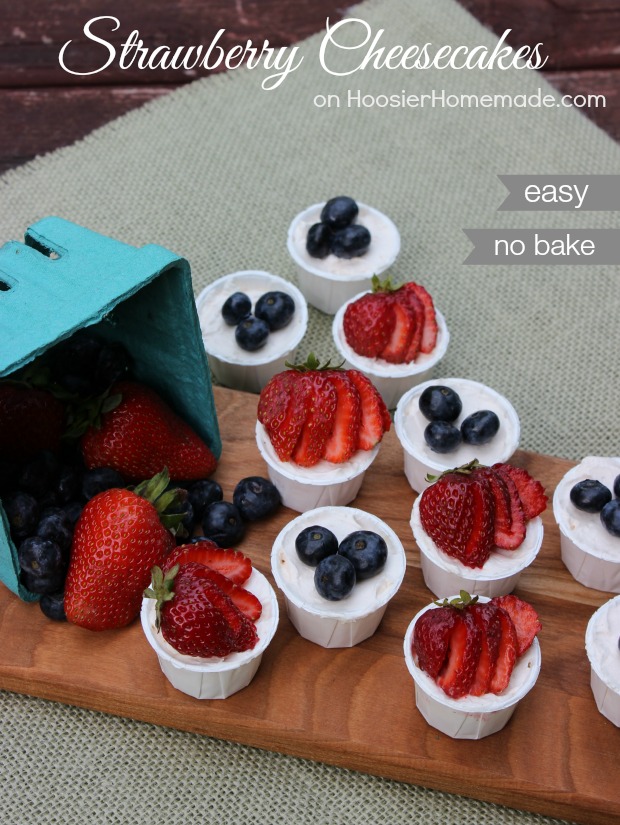 Easy No Bake Strawberry Cheesecakes | Recipe on HoosierHomemade.com