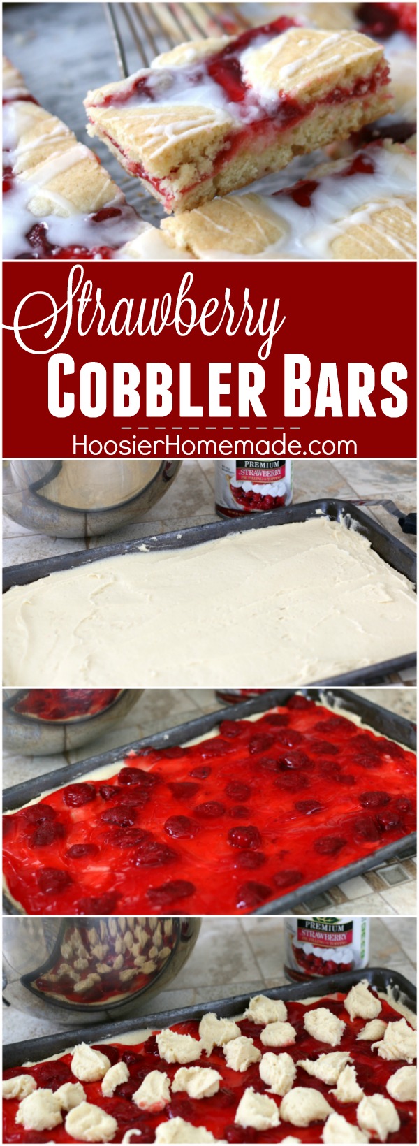These Strawberry Cobbler Bars will knock your socks OFF! They are super simple to make and taste amazing! Serve them for any occasion, take them to a potluck or easy enough for a weeknight dessert!