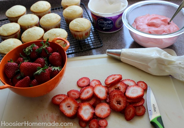 Strawberry Shortcake Cupcakes :: Recipe on HoosierHomemade.com