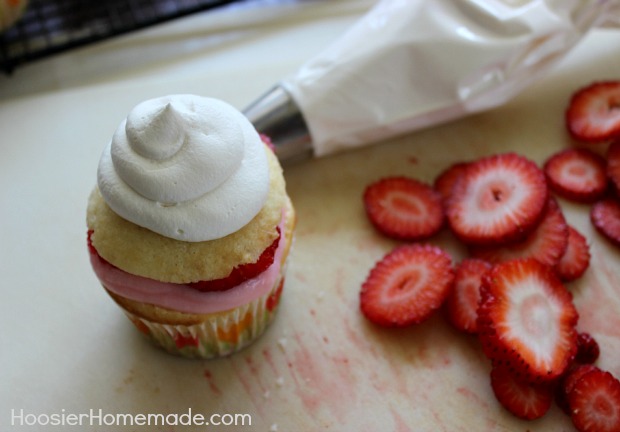 Strawberry Shortcake Cupcakes :: Recipe on HoosierHomemade.com