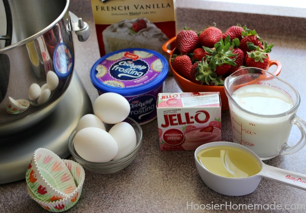 Strawberry Shortcake Cupcakes :: Recipe on HoosierHomemade.com