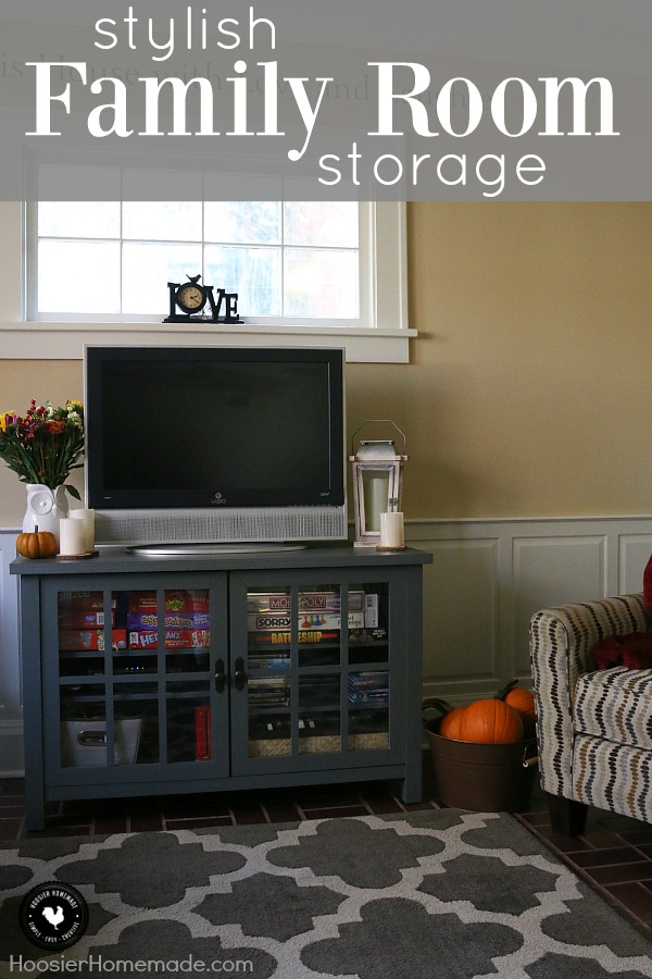 Creating a comfortable home that is organized yet stylish looking doesn't need to cost a lot of money. This Stylish Family Room Storage and TV Stand is perfect! The gray-blue color goes great with any decor. 